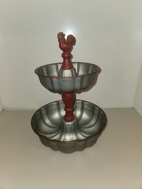 Red Shed Two-Tier Metal Serving Fruit Stand with Red Rooster Accent 14"